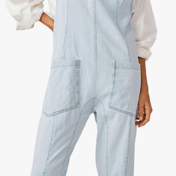 We the Free People High Roller denim jean baggy overalls jumpsuit onesie XS - Picture 7 of 16